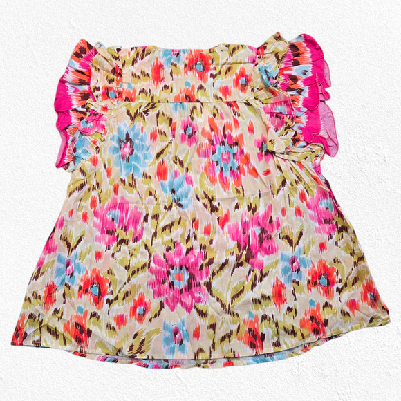 House of Harlow Pink Floral Zoey Khaki Floral Ruffle Sleeve Blouse Size Large - Picture 12 of 13